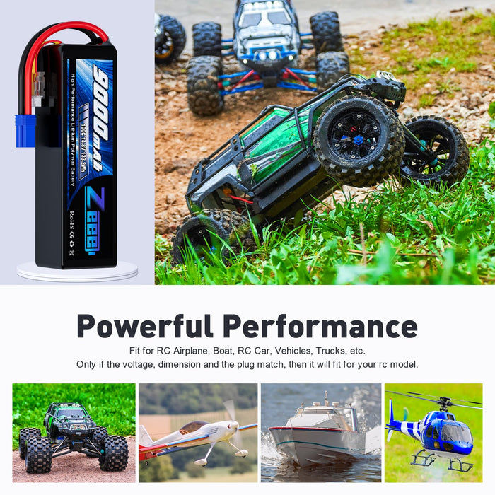 Zeee 4S Lipo Battery 9000mAh 14.8V 100C RC Lipos EC5 Connector with Metal Plates Compatible for Xmaxx RC Car RC Truck RC Tank RC Models