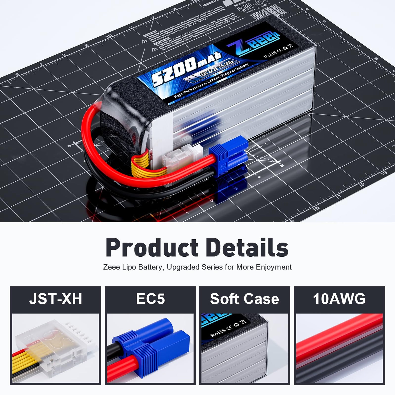 2x Zeee 6S Shorty Lipo Battery 5200mAh 22.2V 120C – EC5 Connector – RC Car, Heli, Jet