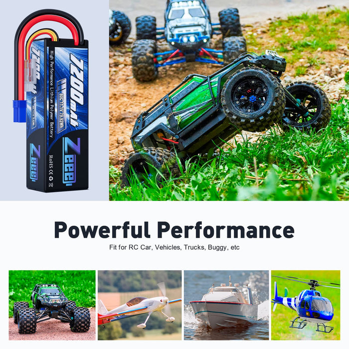 Zeee 3S Lipo Battery 7200mAh 11.1V 80C with EC5 Connector Hard Case For RC Car RC Models(2 Packs)