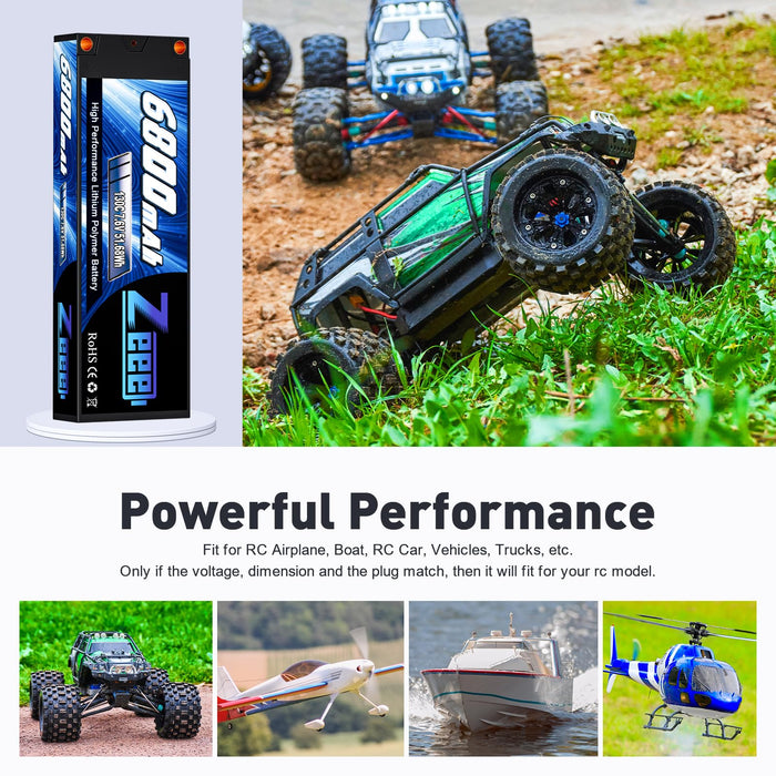 Zeee 2S Lipo Battery 6800mAh 7.6V 130C Hard Case LCG RC Lipo with 5mm Bullet to Deans Connector for 1/10 Scale Vehicles RC Race Car RC Trucks Boats RC Models(2 Pack)
