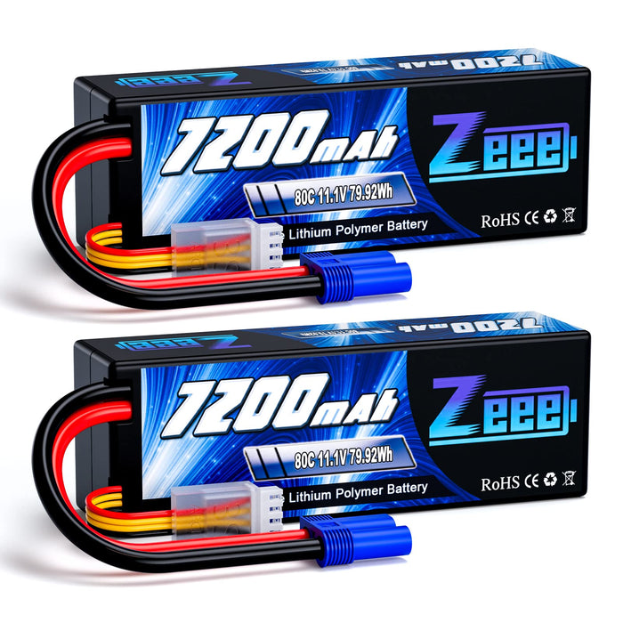 Zeee 3S Lipo Battery 7200mAh 11.1V 80C with EC5 Connector Hard Case For RC Car RC Models(2 Packs)