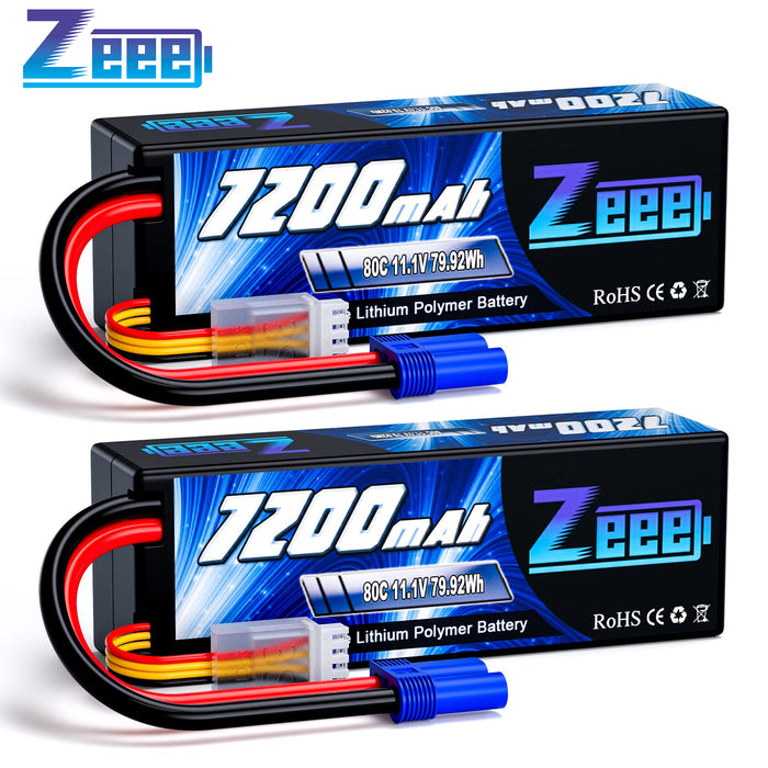 Zeee 3S Lipo Battery 7200mAh 11.1V 80C with EC5 Connector Hard Case For RC Car RC Models(2 Packs)