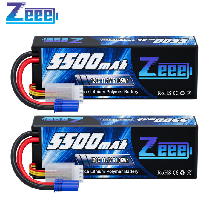 Zeee 3S Lipo Battery 5500mAh 11.1V 120C Hard Case RC Battery with EC5 Connector for RC Car 1/8 1/10 Scale Vehicles(2 Pack)