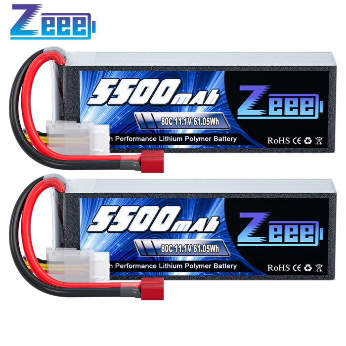 Zeee 3S Lipo Battery 5500mAh 11.1V 80C with Deans T Connector Soft Case for Airplane RC Car(2 Pack)