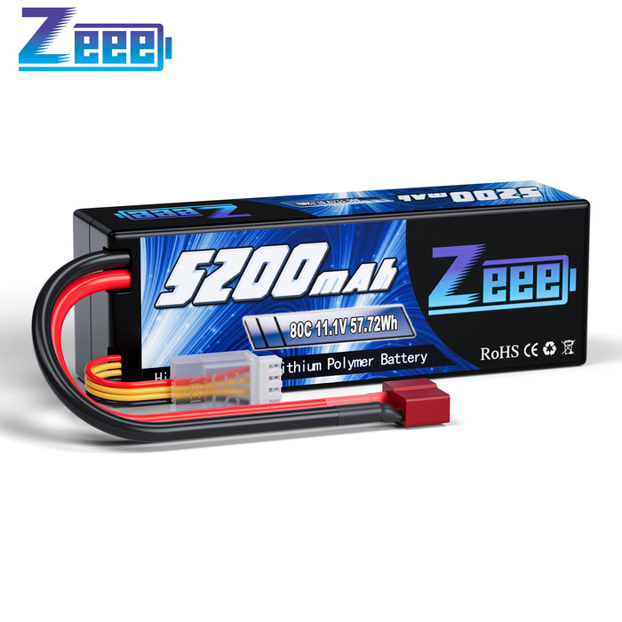 Zeee 3S Lipo Battery 5200mAh 11.1V 80C Hard Case with Deans Connector for RC Car