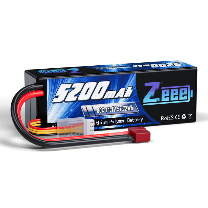 Zeee 3S Lipo Battery 5200mAh 11.1V 80C Hard Case with Deans Connector for RC Car