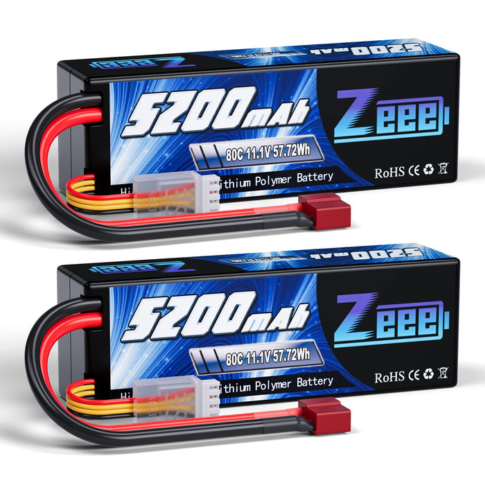 Zeee 3S Lipo Battery 5200mAh 11.1V 80C with Deans Plug Hardcase for RC Car Airplane(2 Packs)