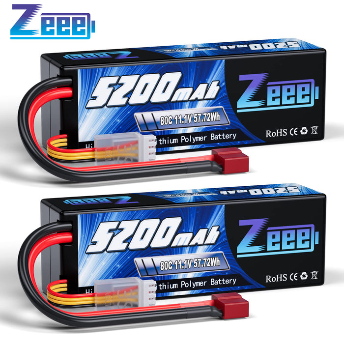 Zeee 3S Lipo Battery 5200mAh 11.1V 80C with Deans Plug Hardcase for RC Car Airplane(2 Packs)