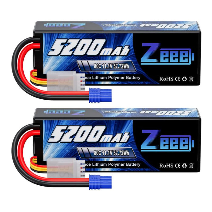 Zeee 3S Lipo Battery 5200mAh 11.1V 80C with EC3 Plug Hard Case for RC Car Racing Models(2 Pack)