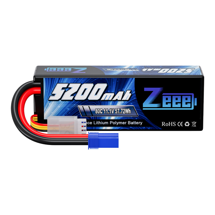 Zeee 3S Lipo Battery 5200mAh 11.1V 80C with EC5 Connector Hard Case for RC Car Racing Models