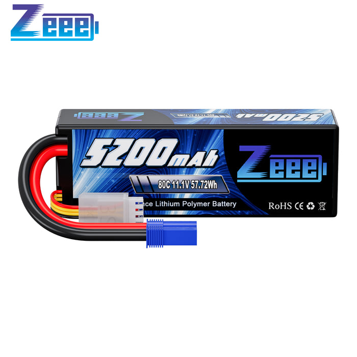 Zeee 3S Lipo Battery 5200mAh 11.1V 80C with EC5 Connector Hard Case for RC Car Racing Models