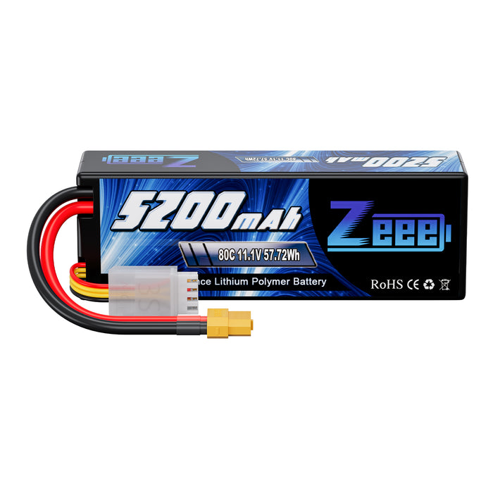 Zeee 3S Lipo Battery 5200mAh 11.1V 80C Hard Case with XT60 Connector for RC Car Racing Hobby