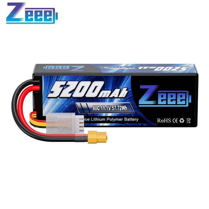 Zeee 3S Lipo Battery 5200mAh 11.1V 80C Hard Case with XT60 Connector for RC Car Racing Hobby