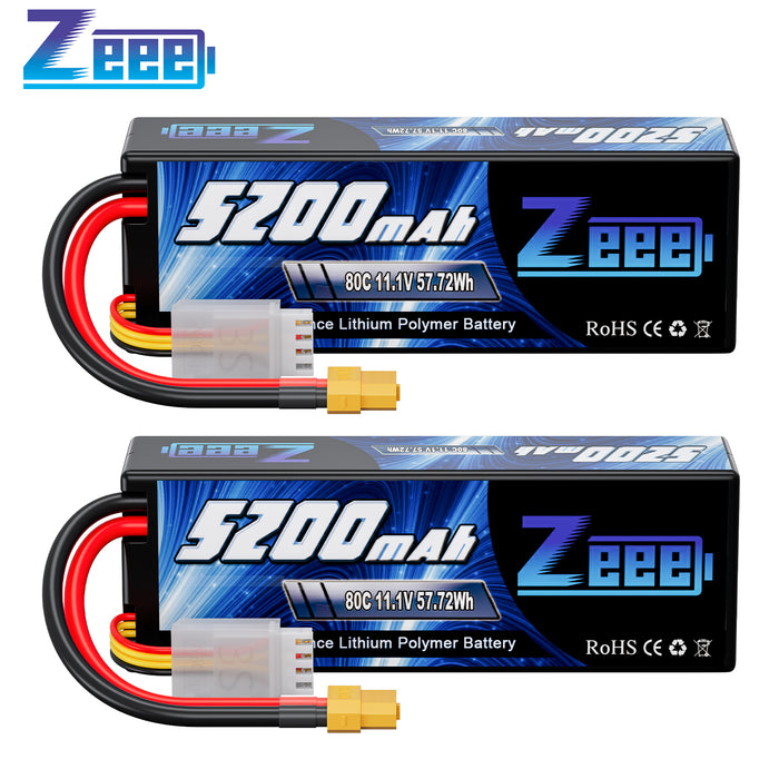 Zeee 3S Lipo Battery 5200mAh 11.1V 80C with XT60 Connector Hard Case Battery for RC Car RC Models(2 Pack)