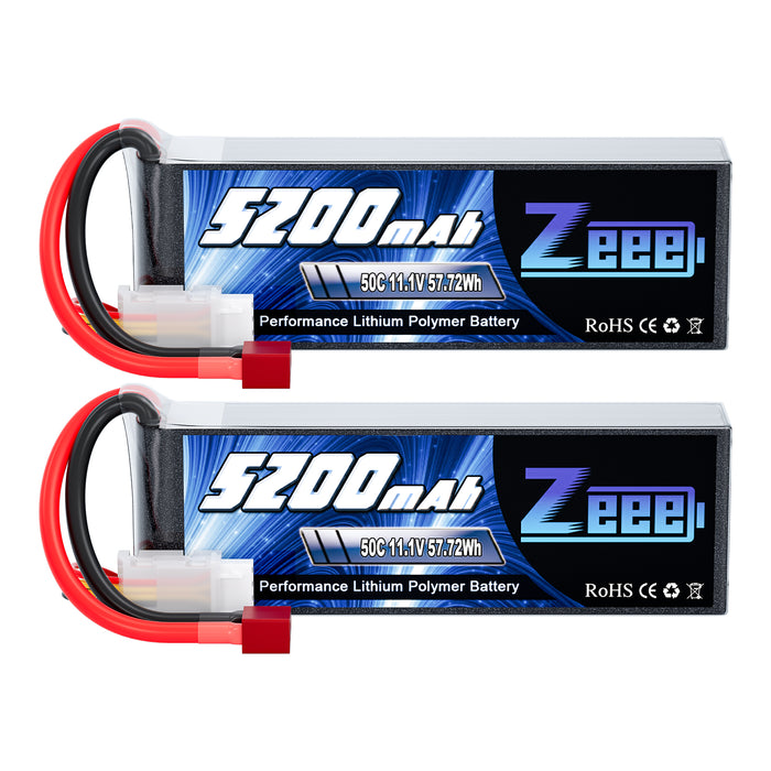 Zeee 3S Lipo Battery 5200mAh 11.1V 50C with Deans T Connector Soft Case for RC Car RC Models(2 Packs)