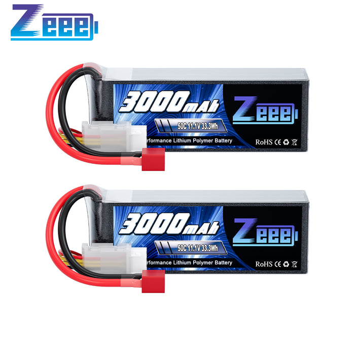 Zeee 3S Lipo Battery 3000mAh 11.1V 50C with Deans T Connector for RC Airplane RC Car RC Models(2 Pack)
