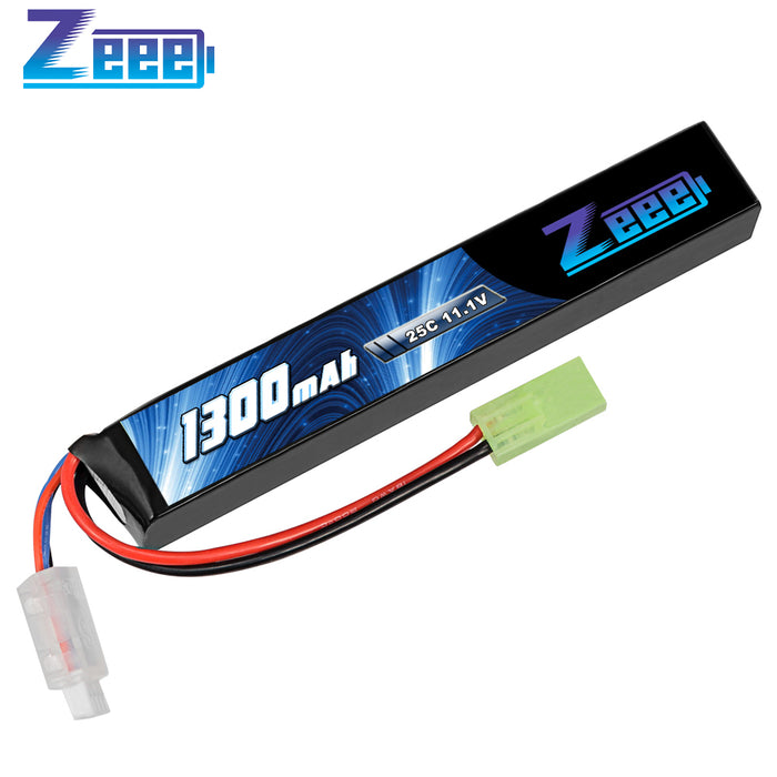 Zeee 3S Airsoft Lipo Battery 1300mAh 11.1V 25C 3S Stick Battery with Mini Tamiya Connector for Airsoft Guns Rifle