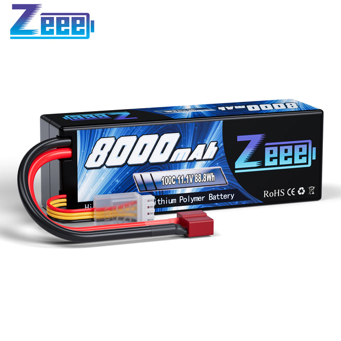 Zeee 3S Lipo Battery 8000mAh 11.1V 100C with Deans T Plug Hard Case Battery for 1/8 1/10 RC Car Model