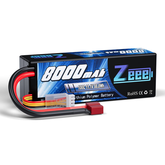 Zeee 3S Lipo Battery 8000mAh 11.1V 100C with Deans T Plug Hard Case Battery for 1/8 1/10 RC Car Model