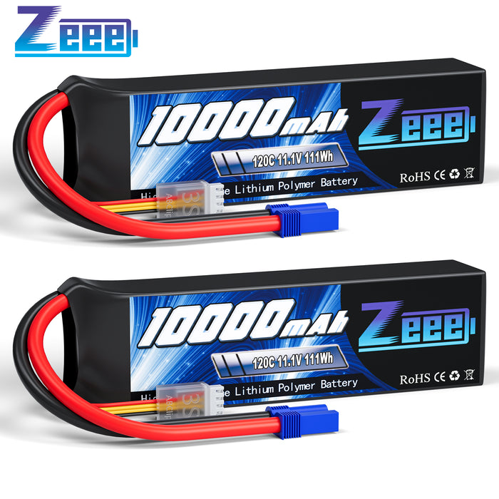 Zeee 3S Lipo Battery 10000mAh 11.1V 120C with EC5 Connector Soft Case for RC Car Truck Tank Racing Hobby Models (2 Pack)
