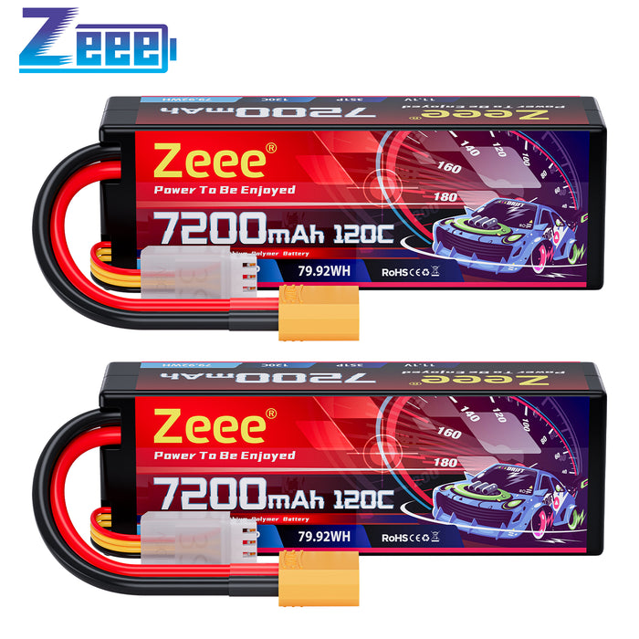 Zeee 3S Lipo Battery 7200mAh 11.1V 120C Hard Case RC Battery with XT90 Connector for 1/8 1/10 Scale Vehicles RC Car Tank Truggy Buggy RC Trucks Boats(2 Pack)