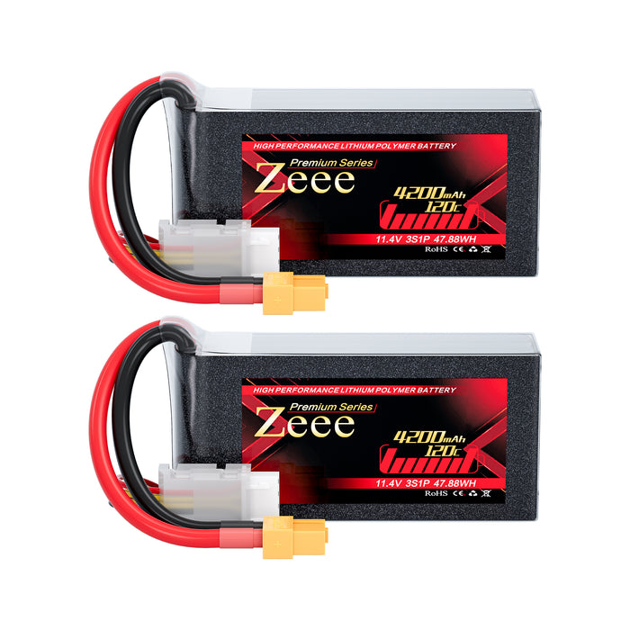 Zeee Premium Series 3S Lipo Battery 4200mAh 11.4V 120C Soft Case with XT60 Plug For Rock Crawler Airplane Racing Models(2 Pack)