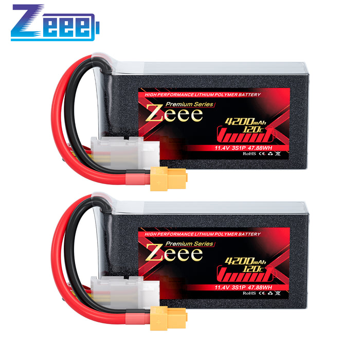 Zeee Premium Series 3S Lipo Battery 4200mAh 11.4V 120C Soft Case with XT60 Plug For Rock Crawler Airplane Racing Models(2 Pack)