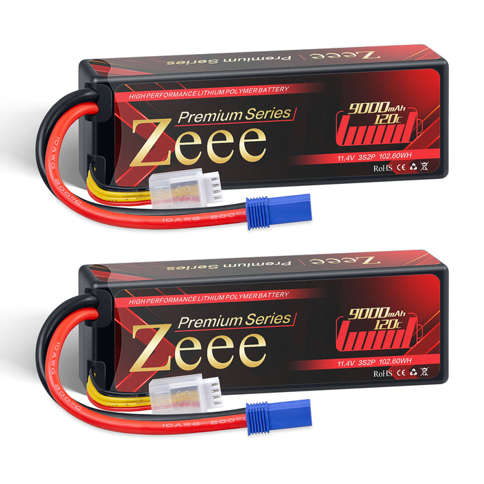 Zeee Premium Series 3S Lipo Battery 9000mAh 11.4V 120C Hard Case EC5 Connector HV-Lipo for RC Car Racing Hobby Models(2 Pack)