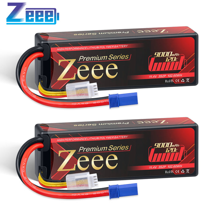 Zeee Premium Series 3S Lipo Battery 9000mAh 11.4V 120C Hard Case EC5 Connector HV-Lipo for RC Car Racing Hobby Models(2 Pack)