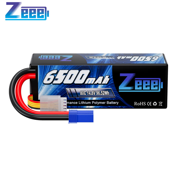 Zeee 4S Lipo Battery 14.8V 6500mAh 80C Hard Case with EC5 Connector Compatible with RC 1/8 1/10 Scale Vehicles Car Trucks Boats Tank Truck RC Car