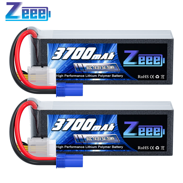 Zeee 4S Lipo Battery 3700mAh 14.8V 60C Soft Case with EC5 Plug for RC Airplane RC Models(2 Packs)