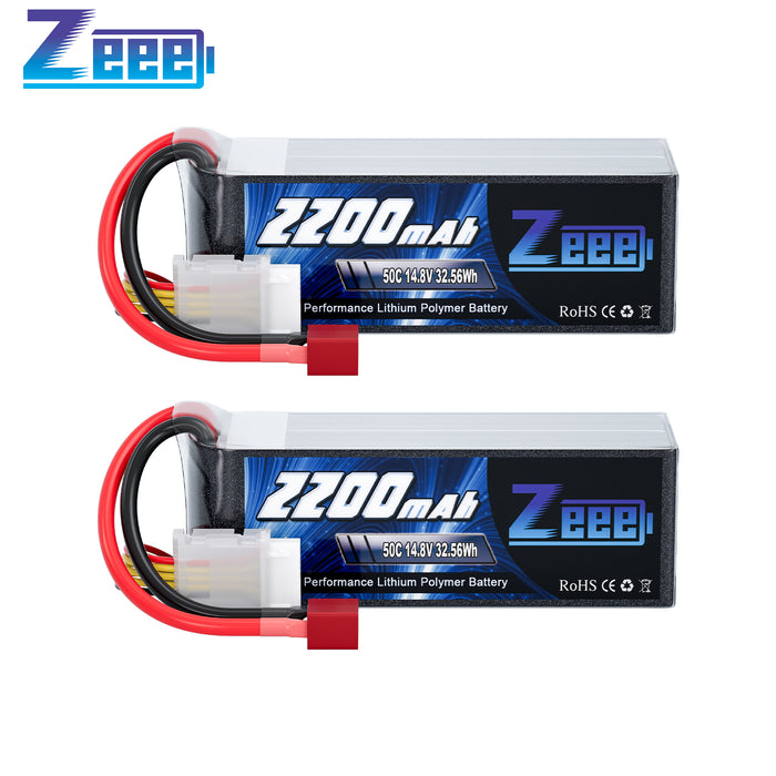 Zeee 4S Lipo Battery 2200mAh 14.8V 50C Soft Case with Deans T Connector for RC Car RC Models(2 Pack)