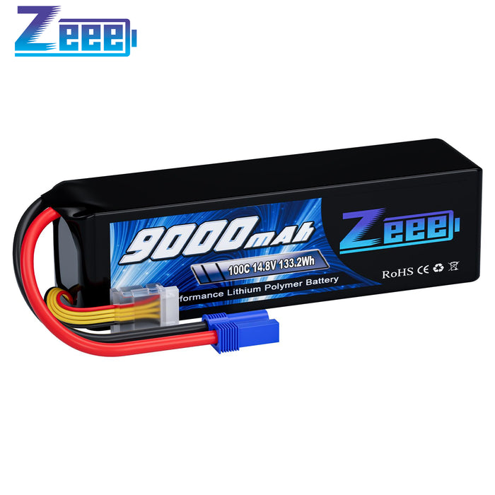 Zeee 4S Lipo Battery 9000mAh 14.8V 100C RC Lipos EC5 Connector with Metal Plates Compatible for Xmaxx RC Car RC Truck RC Tank RC Models