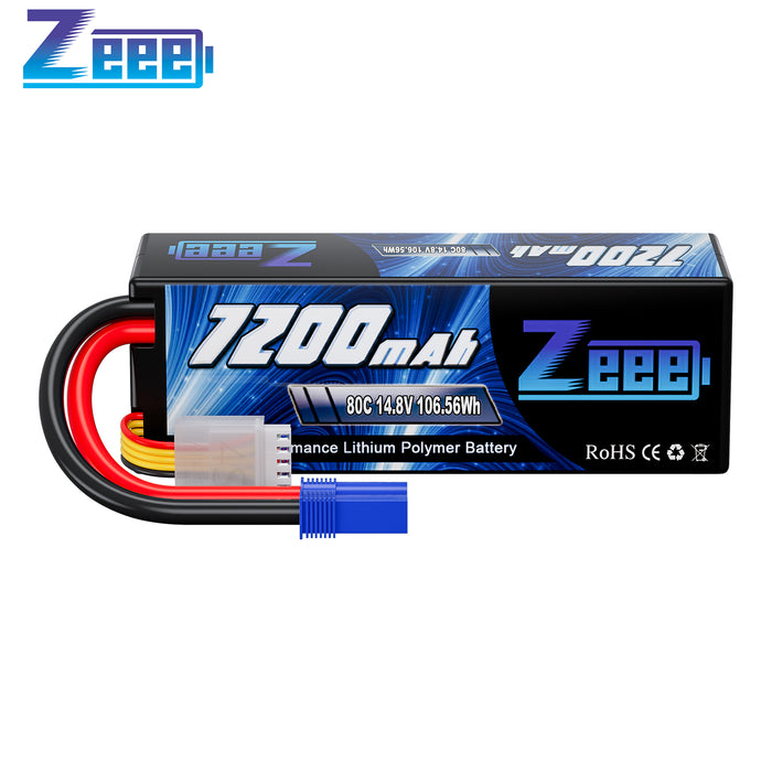Zeee 4S Lipo Battery 7200mAh 14.8V 80C with EC5 Connector Hard Case for RC Models