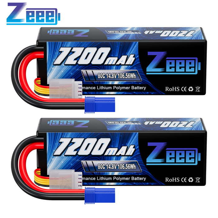 Zeee 4S Lipo Battery 7200mAh 14.8V 80C with EC5 Connector Hard Case for RC Car RC Racing Models(2 Pack)
