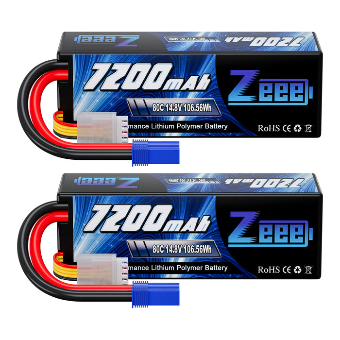 Zeee 4S Lipo Battery 7200mAh 14.8V 80C with EC5 Connector Hard Case for RC Car RC Racing Models(2 Pack)