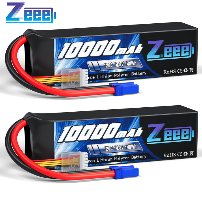 Zeee 4S Lipo Battery 10000mAh 14.8V 120C with EC5 Connector Soft Case For RC Car Truck Tank Racing Hobby Models (2 Pack)