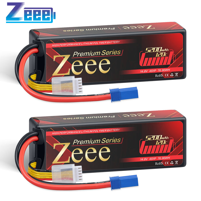 Zeee Premium Series 4S Lipo Battery 5200mAh 14.8V 120C LCG Hard Case with EC5 Connector for RC Car RC Models (2 Pack)