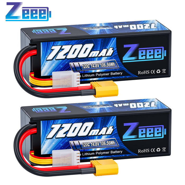 Zeee 4S Lipo Battery 7200mAh 14.8V 120C Hard Case with XT90 Connector for 1/8 Buggy RC Car Truck Tank RC Truggy Racing Models(2 Pack)
