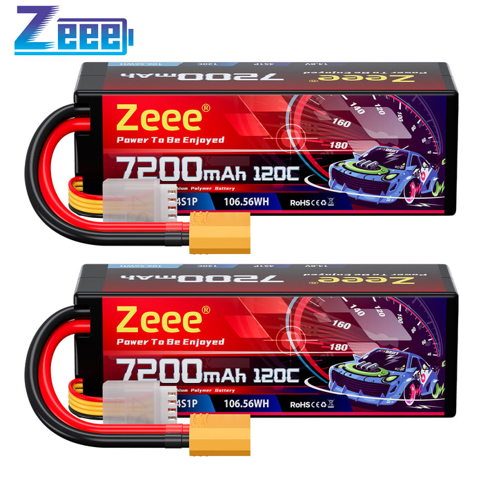 Zeee 4S Lipo Battery 7200mAh 14.8V 120C Hard Case RC Battery with XT90 Connector for 1/8 Buggy RC Car Truck Tank RC Truggy Racing Models(2 Pack)