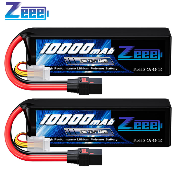 Zeee 4S 10000mAh Lipo Battery 14.8V 120C with QS8 Connector Soft Pack RC Battery Compatible with Xmaxx RC Car Truck Tank Racing Hobby Models (2 Pack)