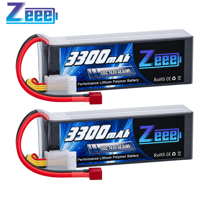 Zeee 4S Lipo Battery 3300mAh 14.8V 100C Soft Pack RC Battery with Deans Plug for RC Airplane Helicopter RC Boat UAV Drone FPV RC Car Truck Boat(2 Pack)