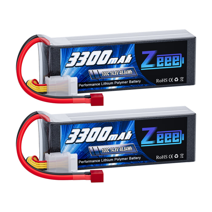 Zeee 4S Lipo Battery 3300mAh 14.8V 100C Soft Pack RC Battery with Deans Plug for RC Airplane Helicopter RC Boat UAV Drone FPV RC Car Truck Boat(2 Pack)