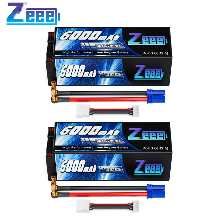 Zeee 4S Lipo Battery 6000mAh 15.2V HV Lipo 130C with 5mm Bullet to EC5 Connector Hard Case Battery for RC Vehicles RC Car Trucks Boats RC Models(2 Pack)