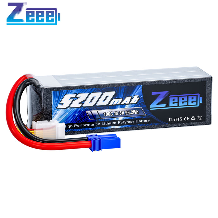 Zeee 5S Lipo Battery 5200mAh 18.5V 100C Soft Pack Lipos with EC5 Connector RC Battery for RC Airplane Helicopter RC Car Truck Quadcopter Boat Racing Hobby Models