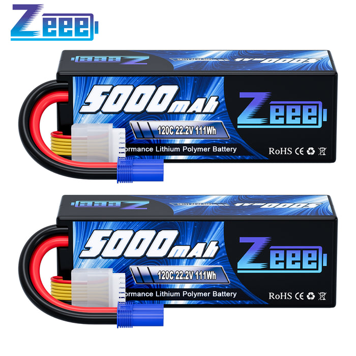 Zeee 6S Lipo Battery 5000mAh 22.2V 120C Hard Case RC Battery with EC5 Connector for RC Car Trucks Airplane Helicopter Quadcopter Boat Racing Models (2 Pack)