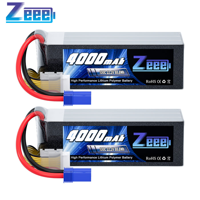 Zeee 6S Lipo Battery 4000mAh 22.2V 100C with EC5 Connector Soft Pack Battery for RC Car(2 Pack)