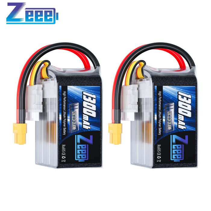 Zeee 6S Lipo Battery 1300mAh 22.2V 120C with XT60 Plug RC Graphene Battery for FPV Drone Airplane RC Boat Car Racing Models(2 Pack)