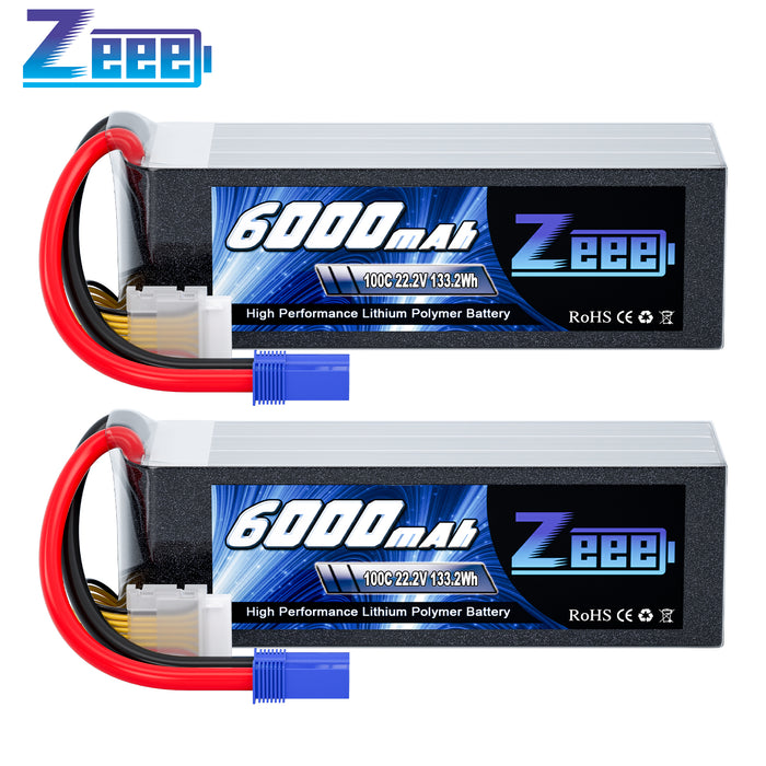 Zeee 6S Lipo Battery 6000mAh 22.2V 100C with EC5 Connector for RC Car  RC Models(2 Packs)