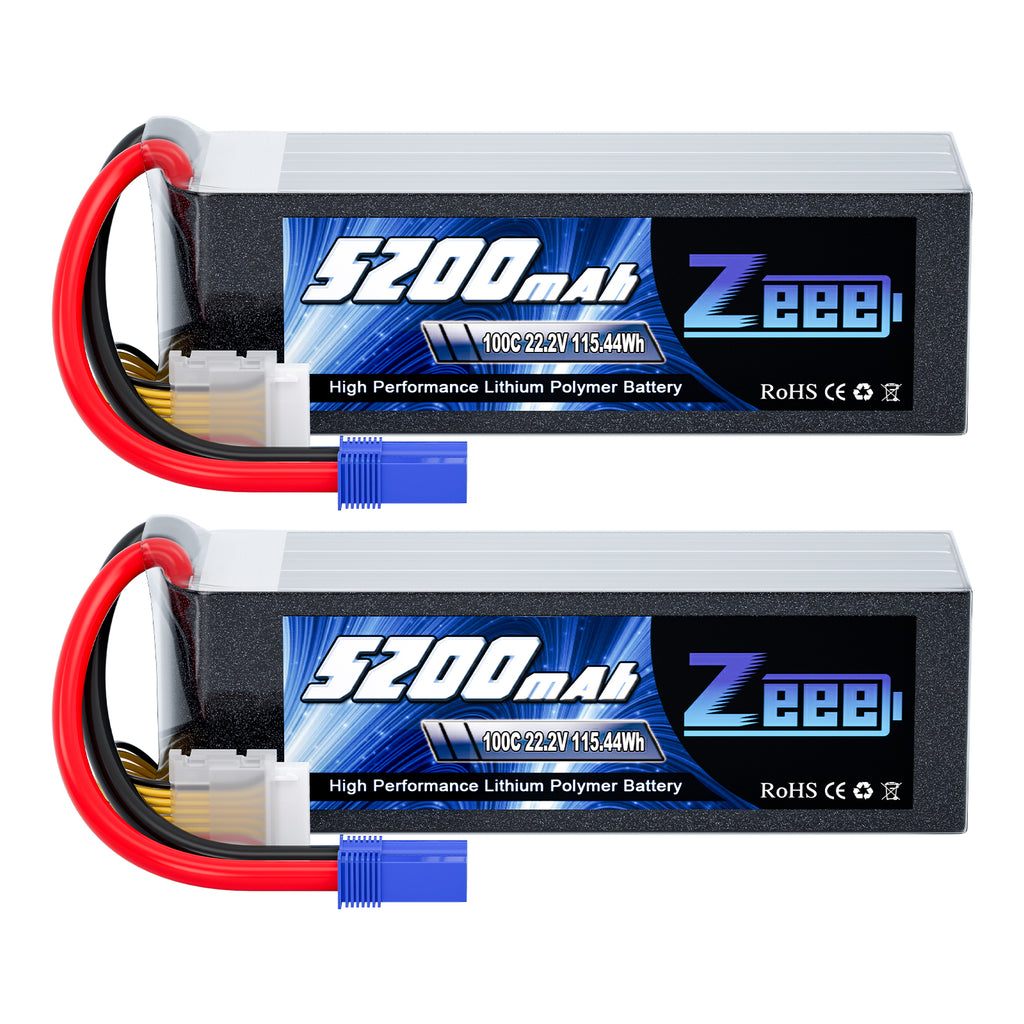 Zeee 6S Lipo Battery 5200mAh 22.2V 100C with EC5 Connector for RC Car RC Models(2 Pack)